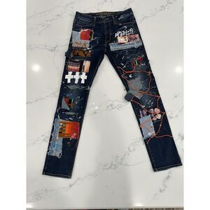 American Eagle Extreme Flex Patch Work Graffiti Afterlife Slim Jeans 30x32 RARE!
